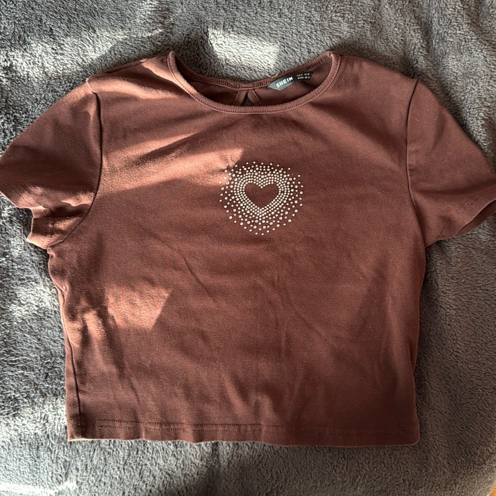 Brown gem heart crop top